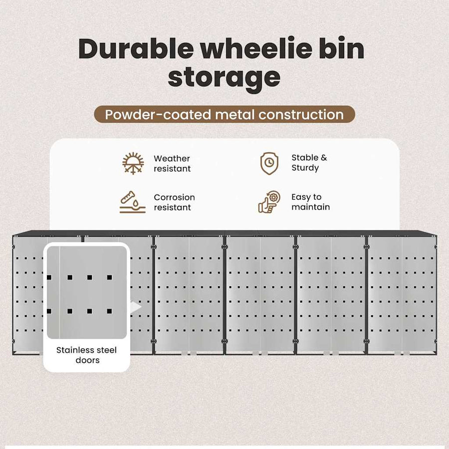 Wheelie Bin Storage for 3 Bins Stainless Steel Anthracite