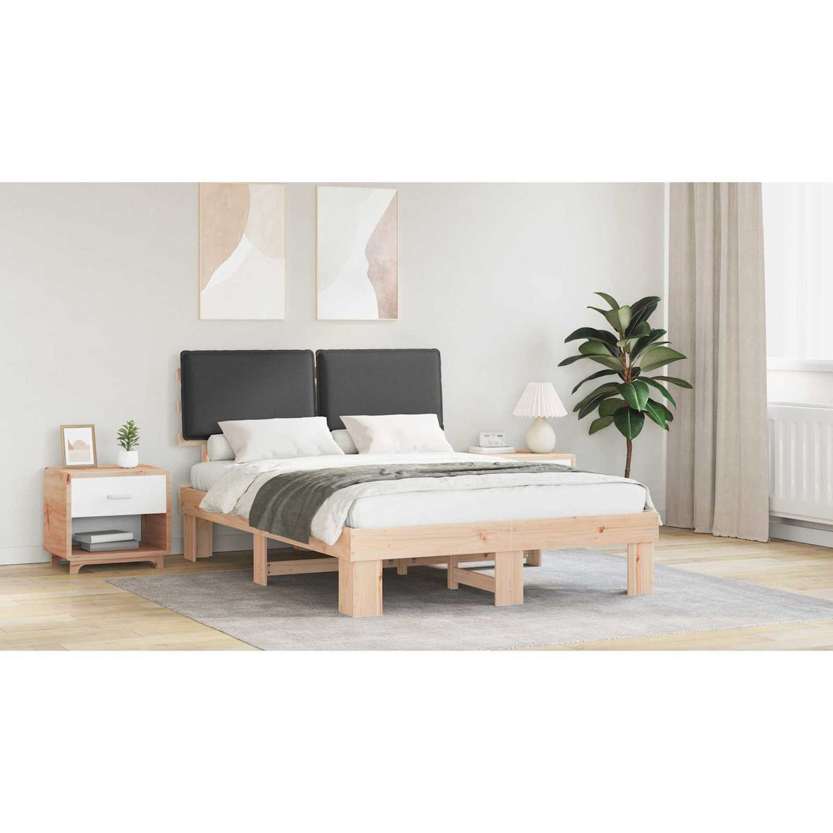 Bed Frame with Upholstered Headboard Dark Grey 135 x 190 cm