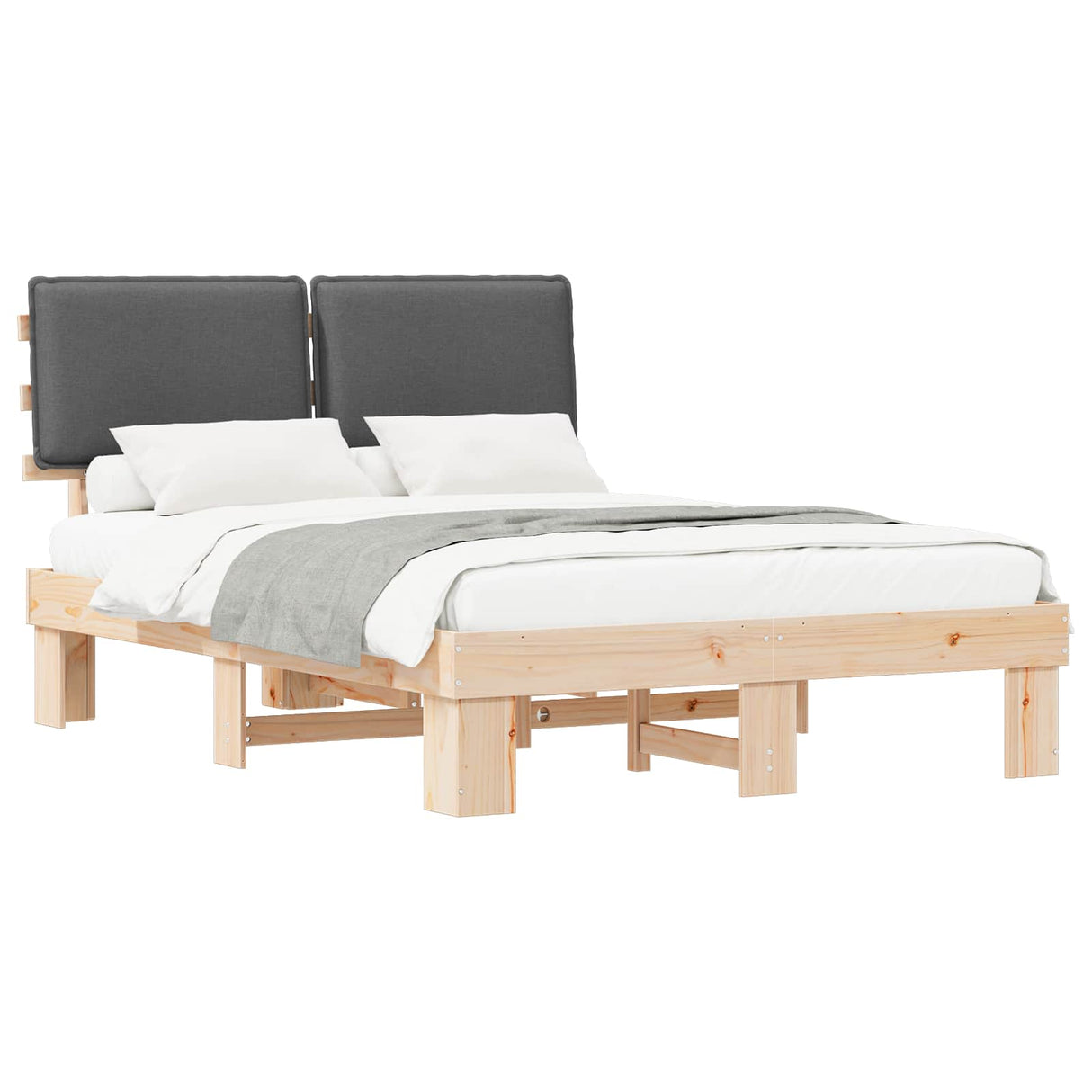 Bed Frame with Upholstered Headboard Dark Grey 135 x 190 cm