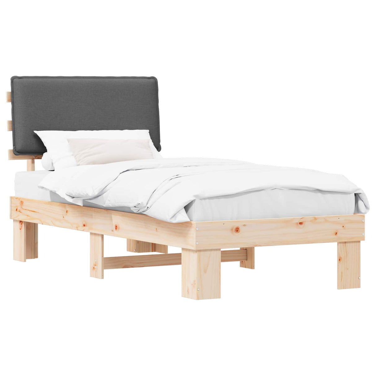 Bed Frame with Upholstered Headboard Dark Grey 90 x 190 cm