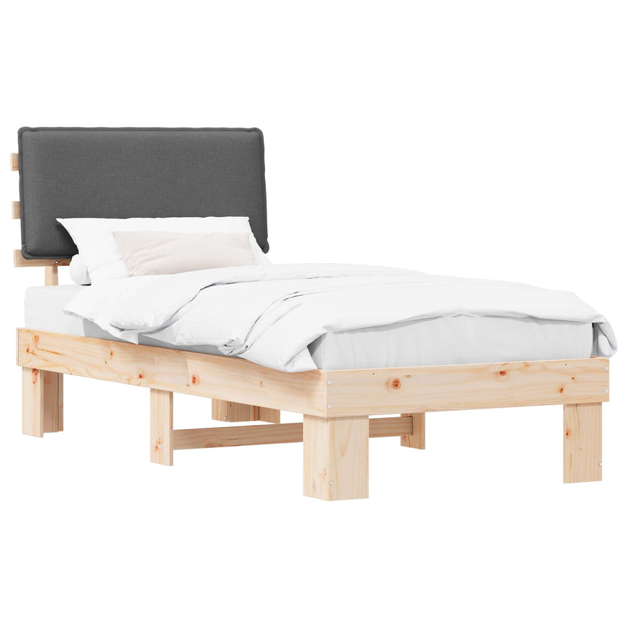 Bed Frame with Upholstered Headboard Dark Grey 90 x 190 cm