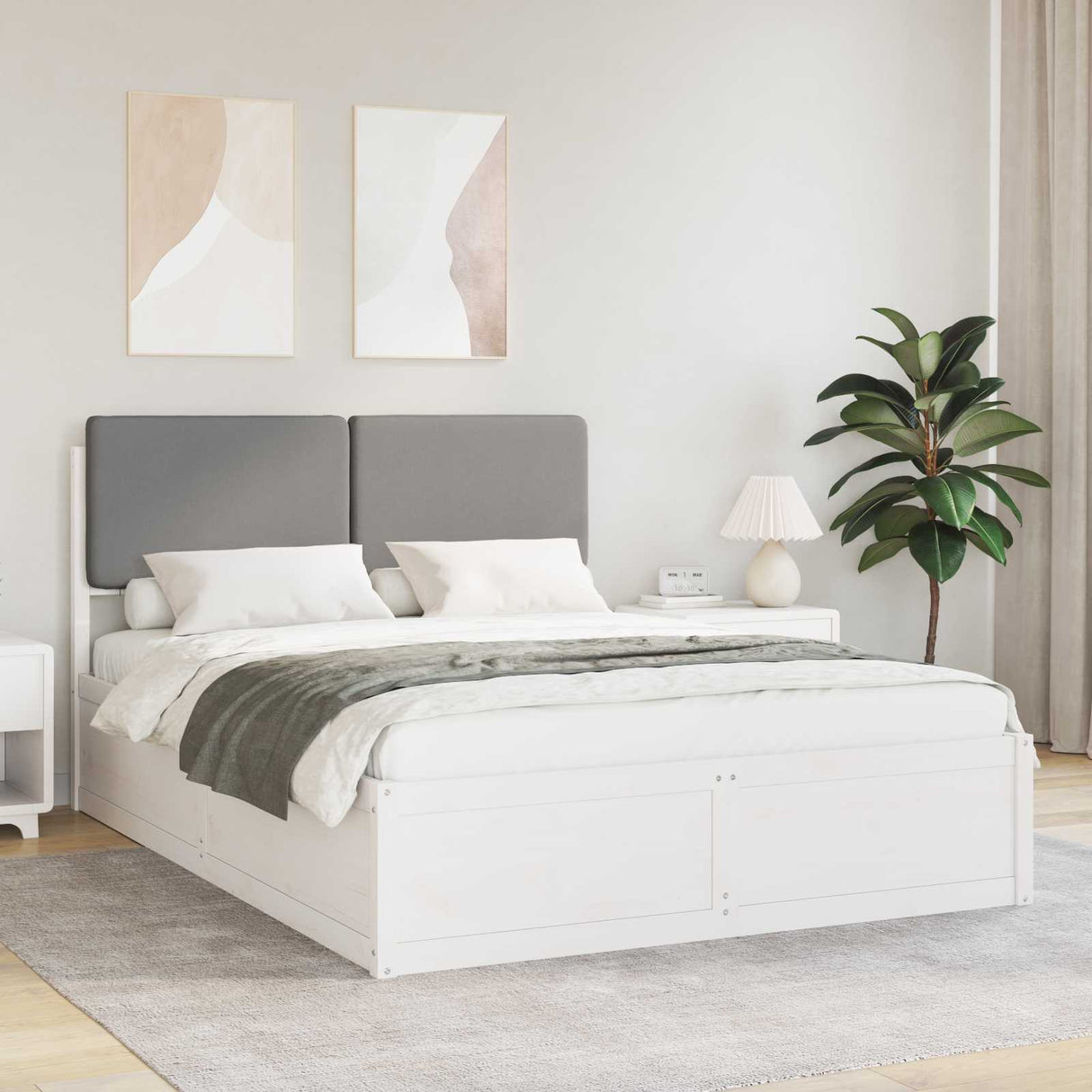 Bed Frame with Upholstered Headboard Dark Grey 150 x 200 cm