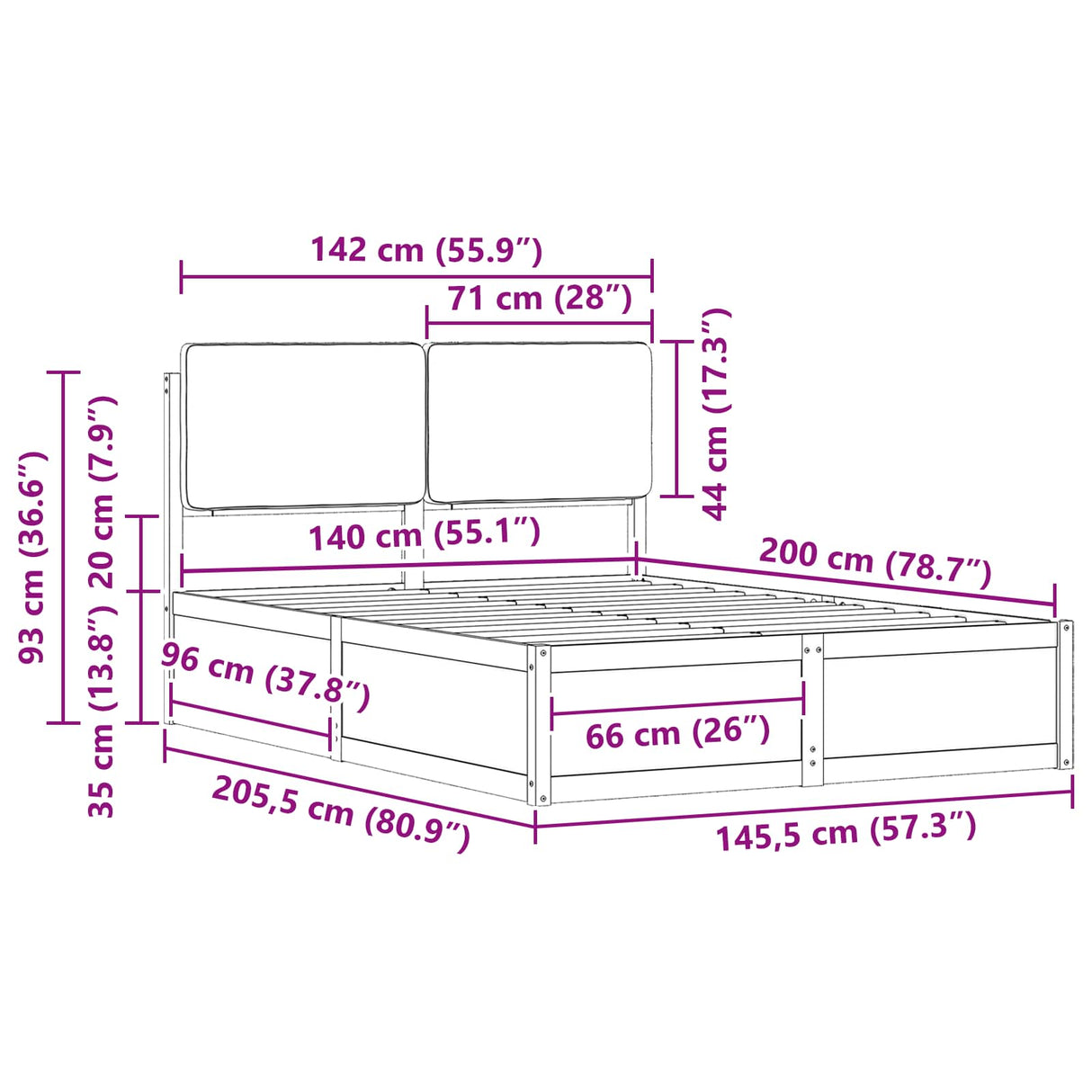 Bed Frame with Upholstered Headboard Dark Grey 150 x 200 cm