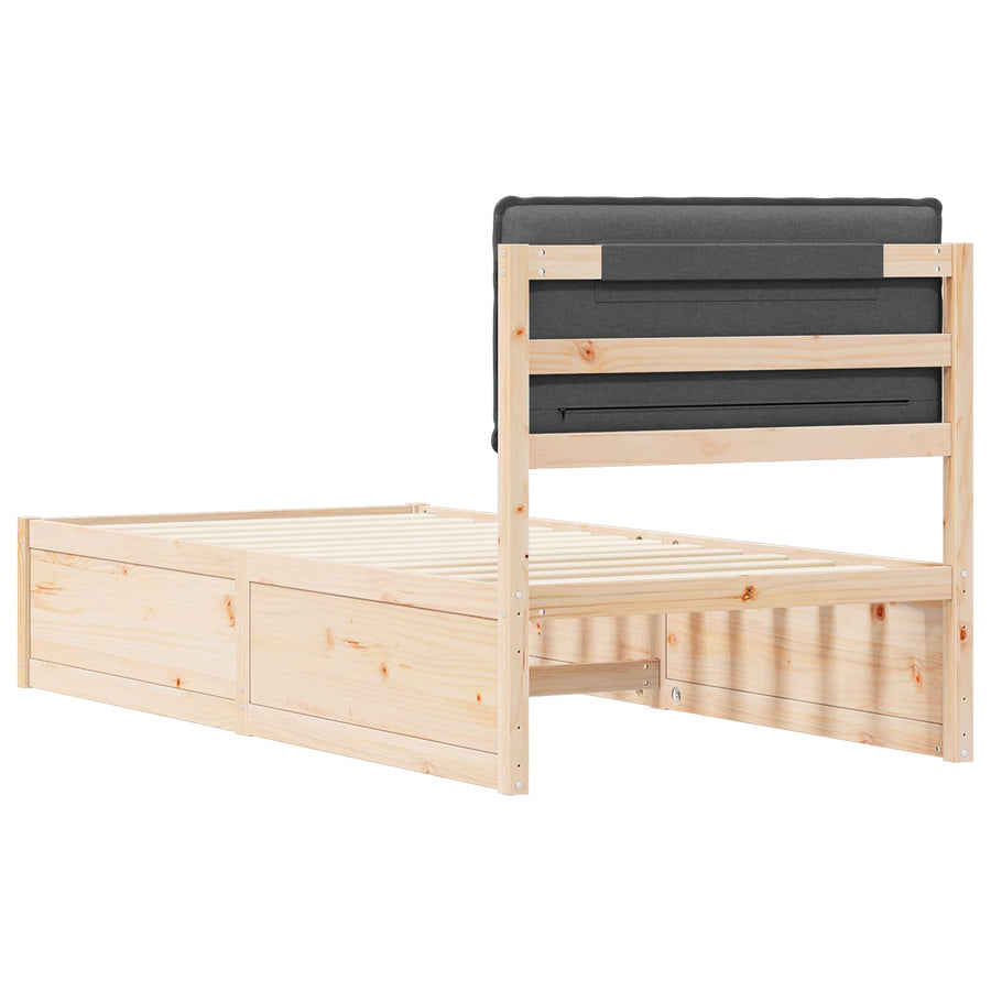 Bed Frame with Upholstered Headboard Dark Grey 90 x 190 cm