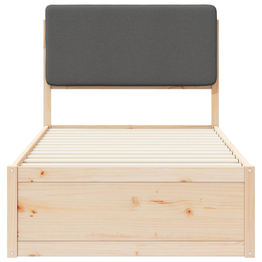 Bed Frame with Upholstered Headboard Dark Grey 90 x 190 cm