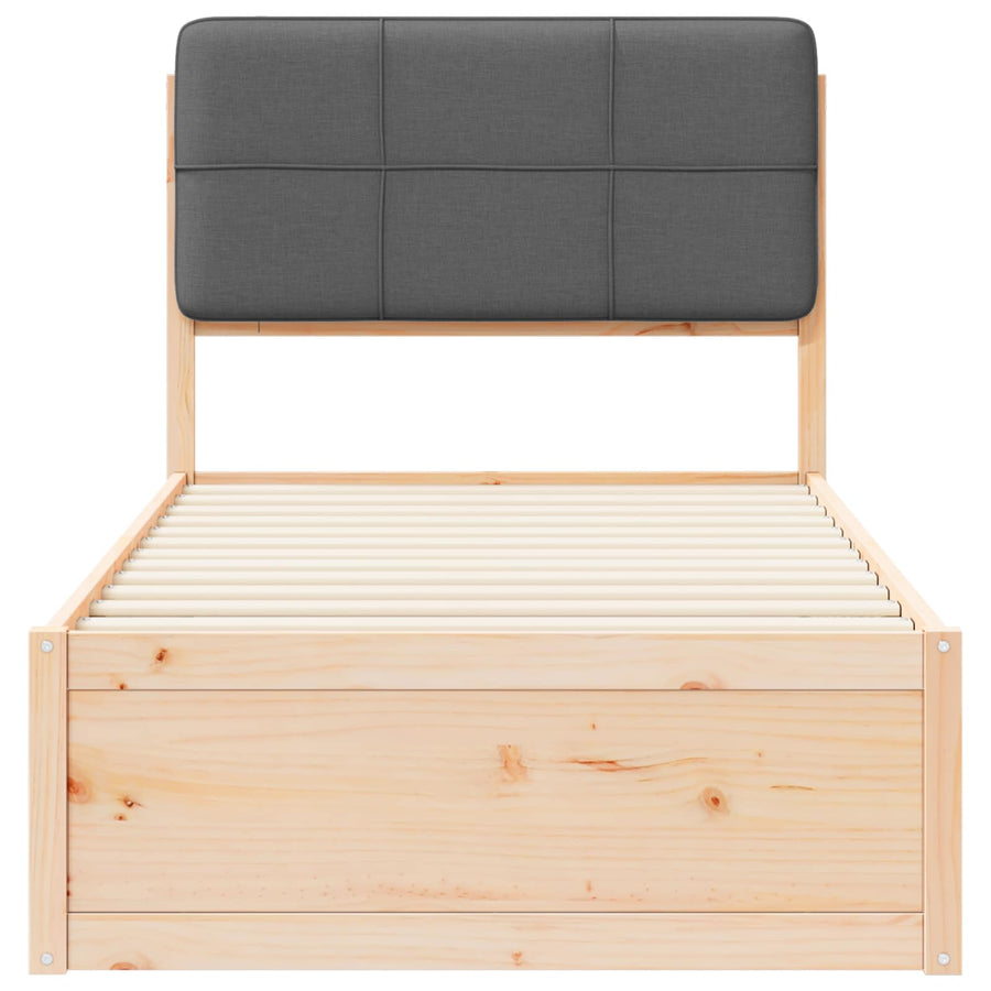 Bed Frame with Upholstered Headboard Dark Grey 90 x 190 cm