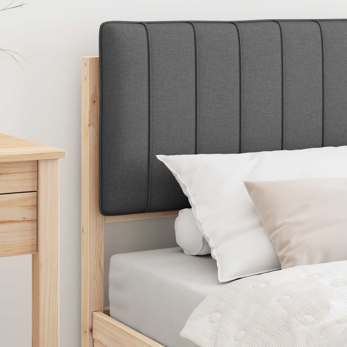 Bed Frame with Upholstered Headboard Dark Grey 90 x 190 cm