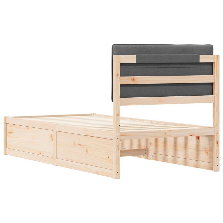 Bed Frame with Upholstered Headboard Dark Grey 90 x 190 cm