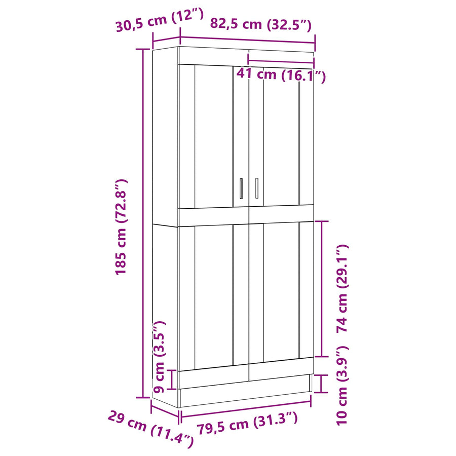 Book Cabinet 3-Tier 82,5 x 30,5 x 185 cm Engineered Wood