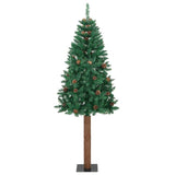 Slim Christmas Tree Green 180 cm PVC and Solid Pine wood - Front View