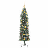 Artificial Slim Christmas Tree Green and White 150 cm - Top-Down View