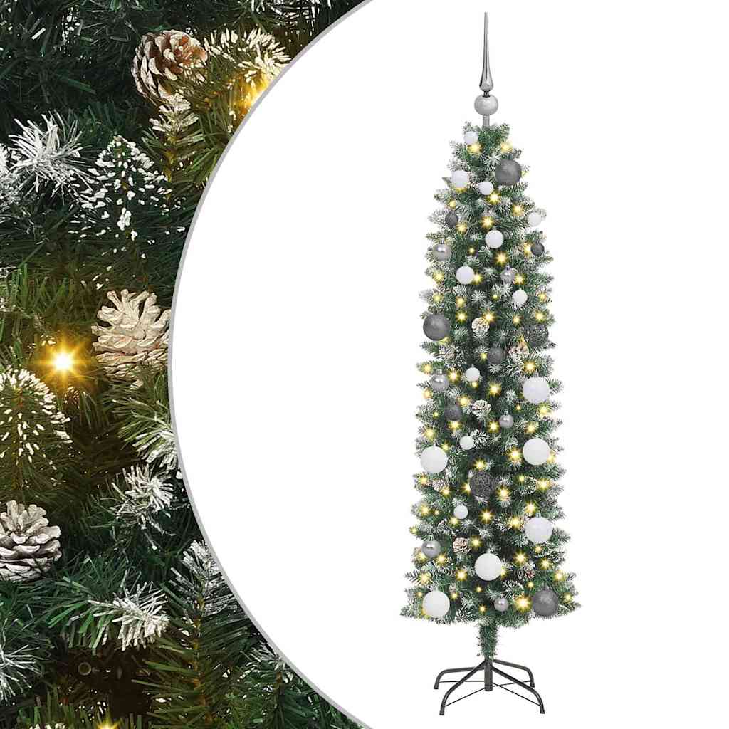 Artificial Slim Christmas Tree Green and White 150 cm