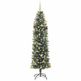 Artificial Slim Christmas Tree Green and White 210 cm - Top-Down View