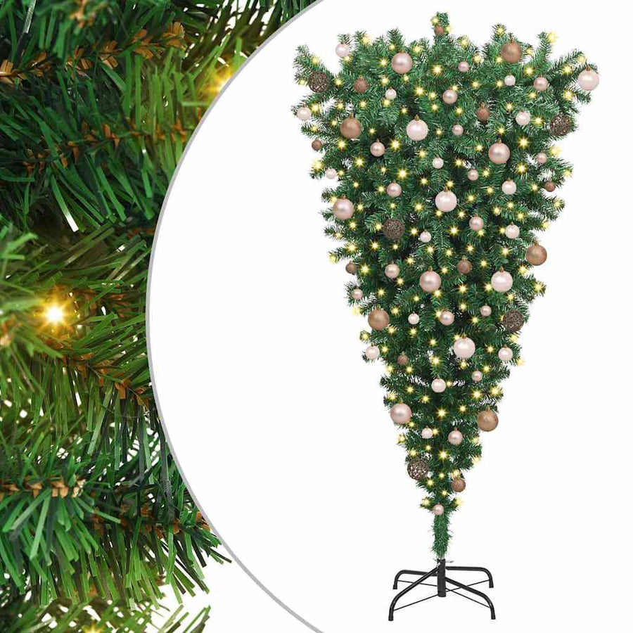 Upside-down Artificial Pre-lit Christmas Tree with Ball Set PVC