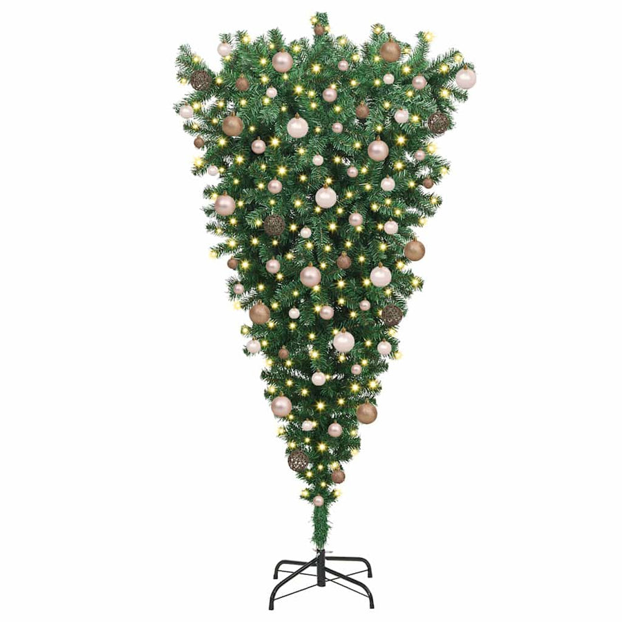 Upside-down Artificial Pre-lit Christmas Tree with Ball Set PVC
