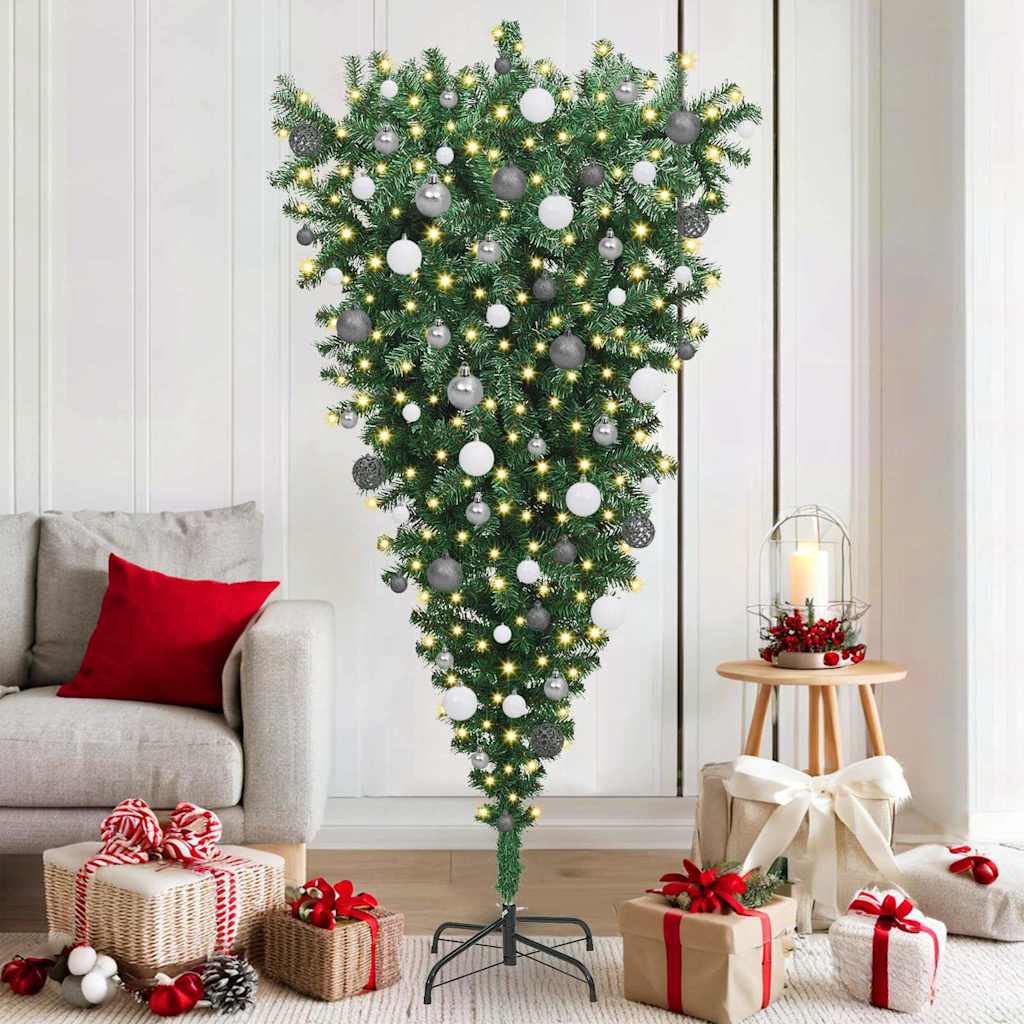 Upside-down Artificial Pre-lit Christmas Tree with Ball Set PVC
