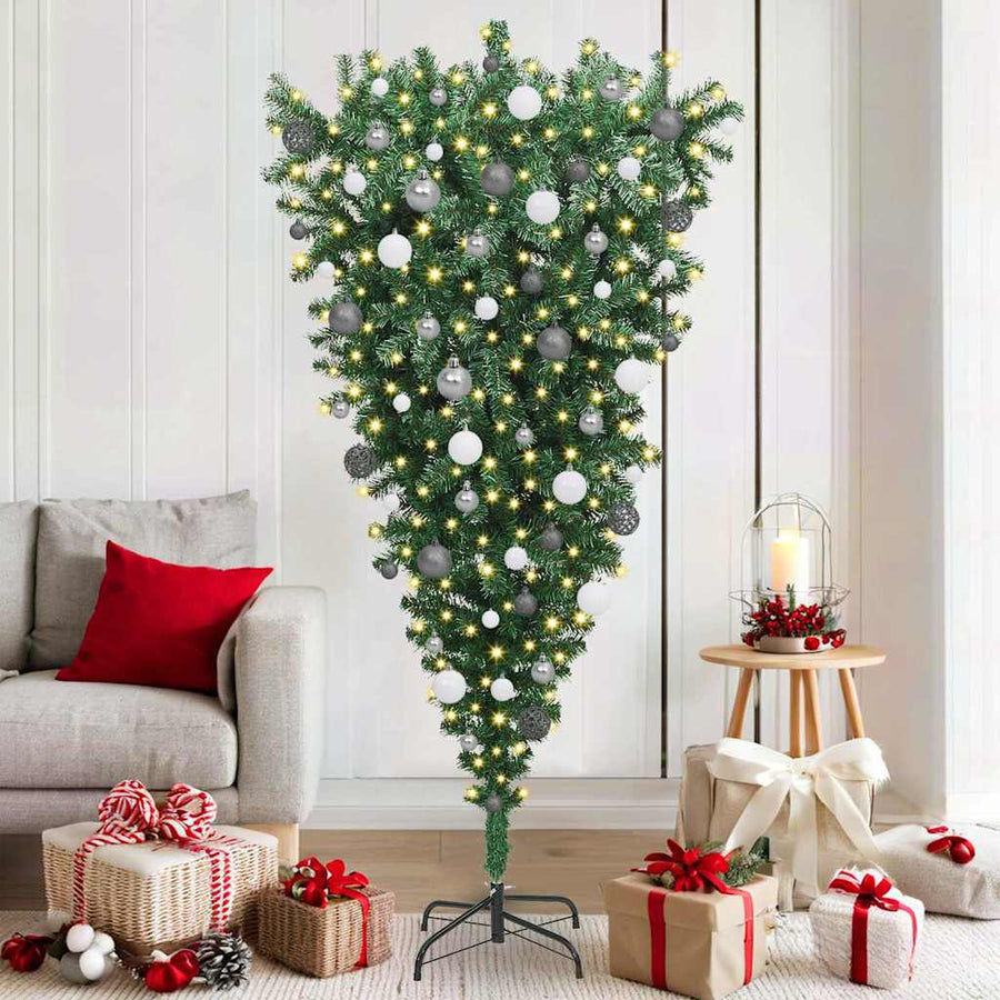 Upside-down Artificial Pre-lit Christmas Tree with Ball Set PVC