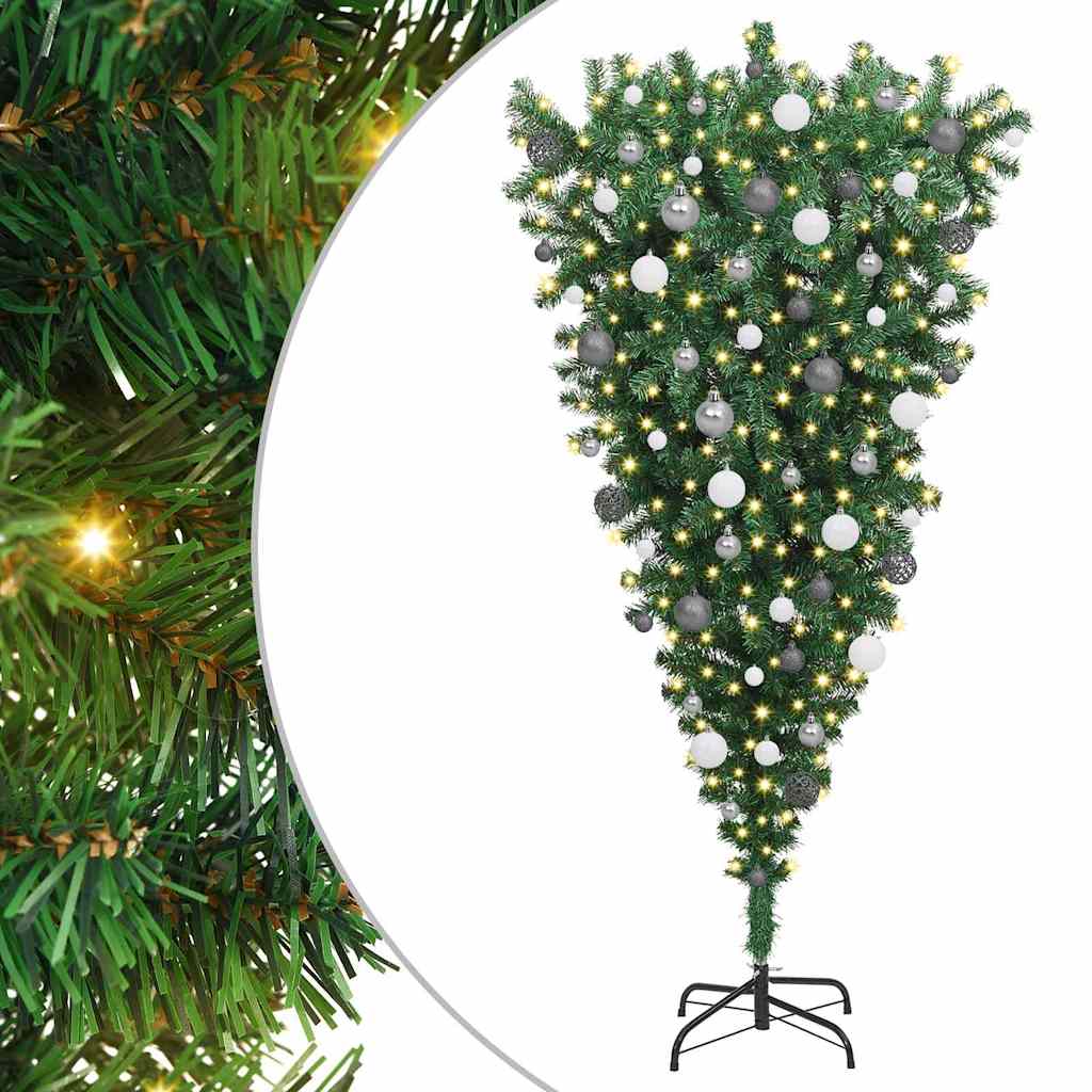 Upside-down Artificial Pre-lit Christmas Tree with Ball Set PVC