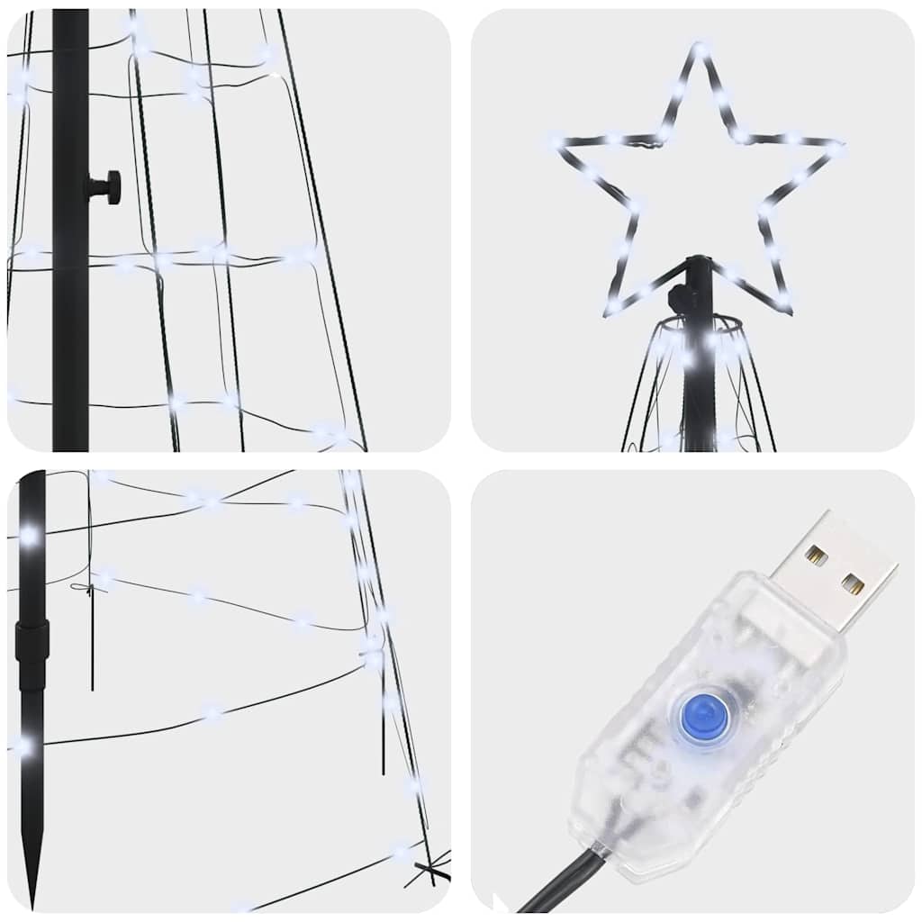 LED Christmas Tree with Ground Spikes Cool White 250 cm Iron