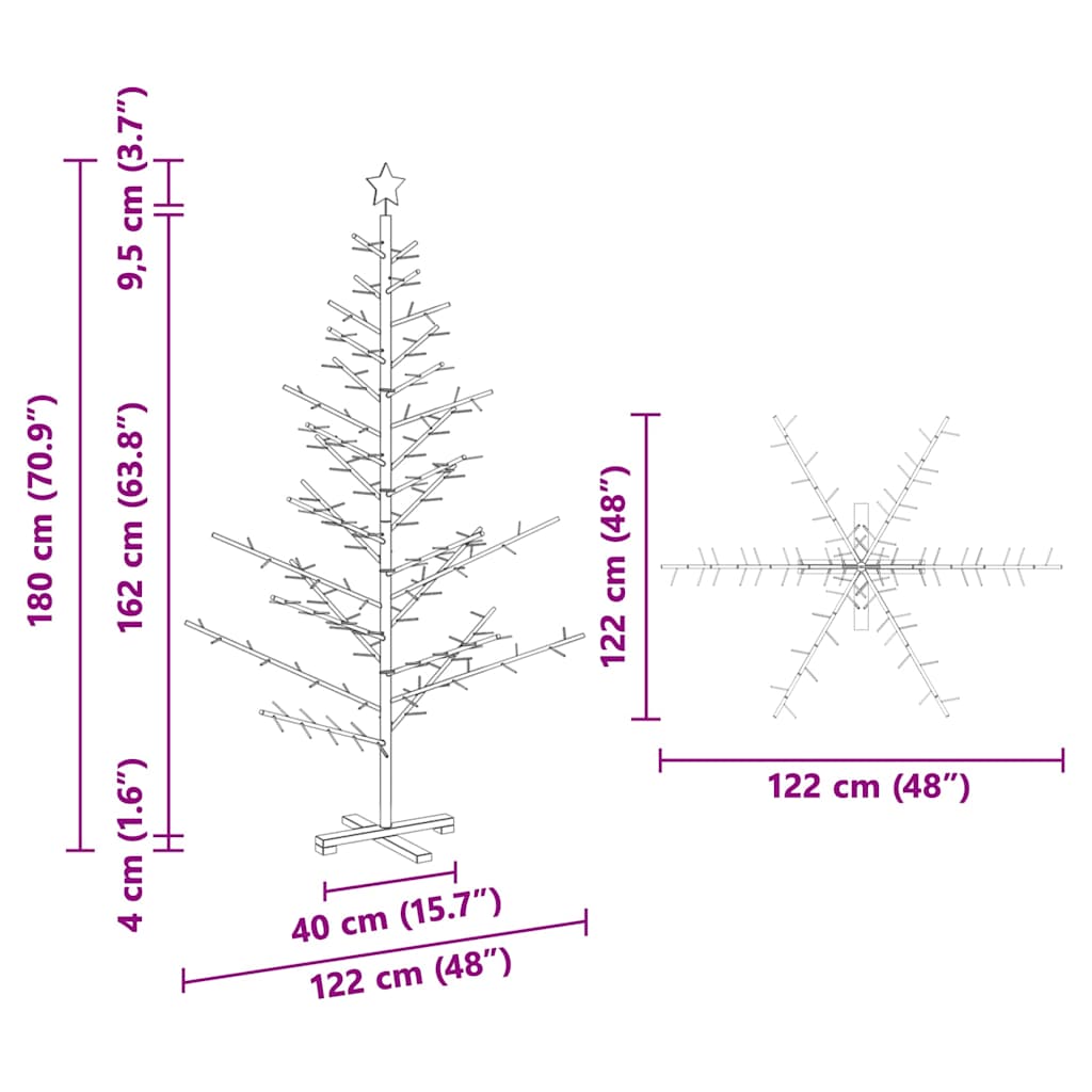 Wooden Christmas Tree with Stand Natural 180 cm Solid pine wood