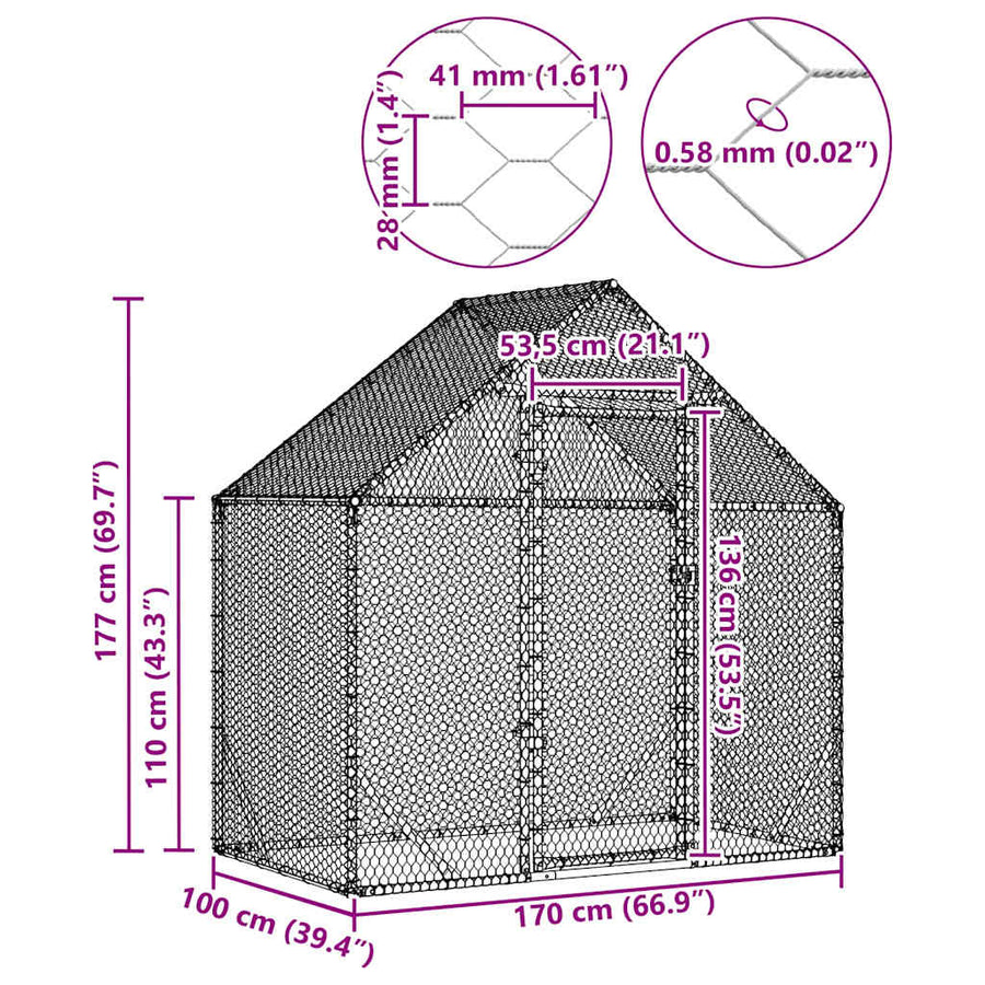 Chicken Cage Silver 170 x 100 x 177 cm Galvanised Steel
