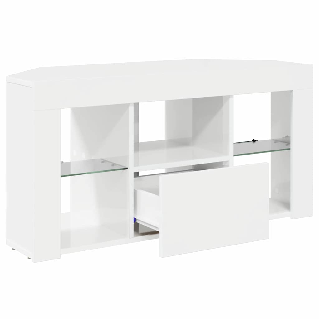 Corner LED TV Cabinet High gloss White 100 x 40 x 50 cm