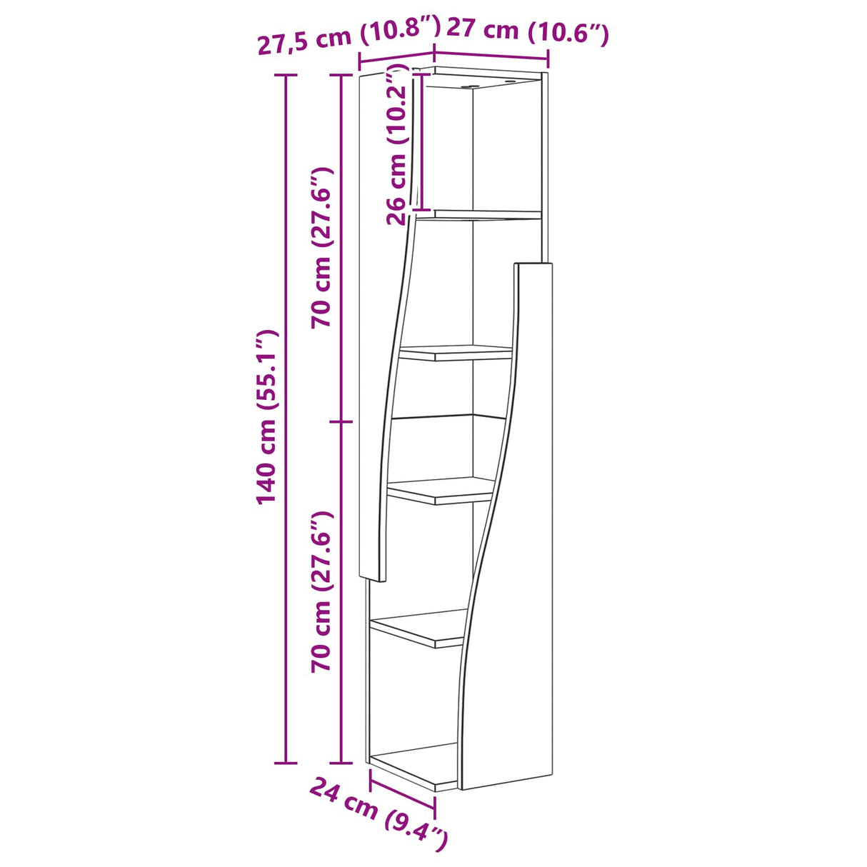 Corner Cabinet High Gloss White 27,5x27x140cm Engineered Wood