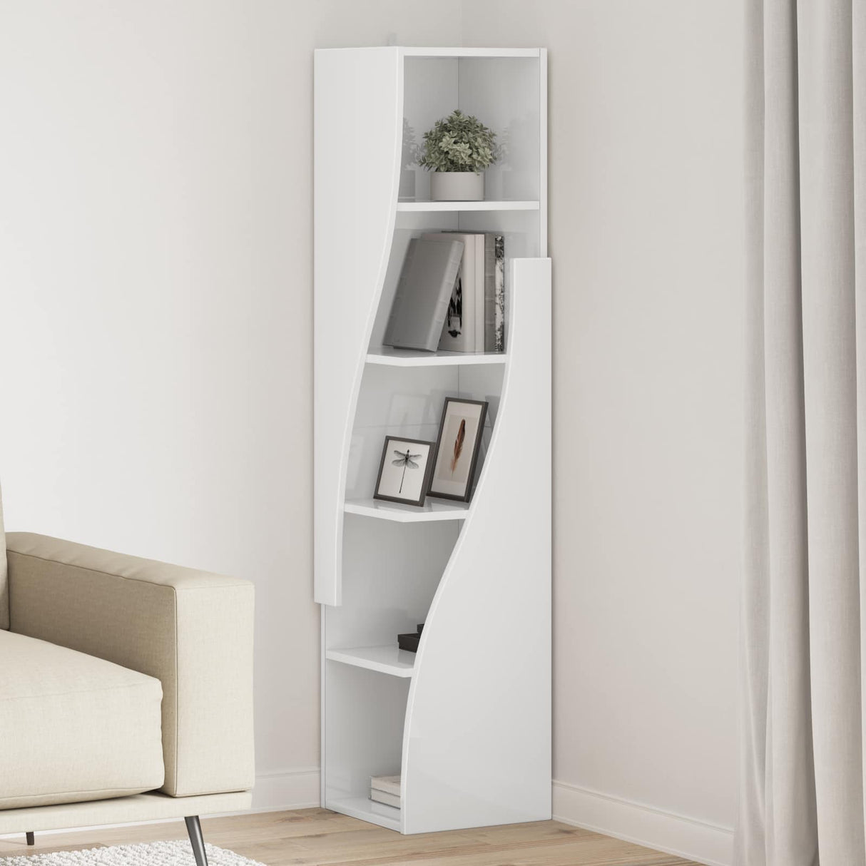 Corner Cabinet High Gloss White 32x32x140cm Engineered Wood