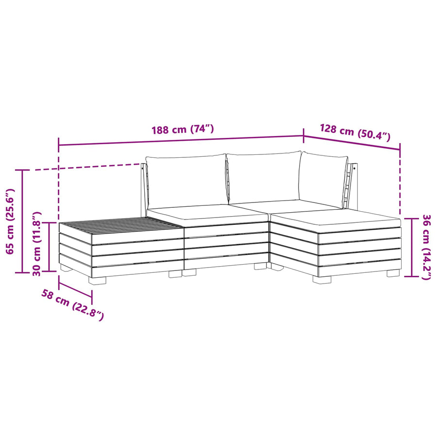 4 pcs Outdoor Sofa Set Solid Acacia Wood Brown