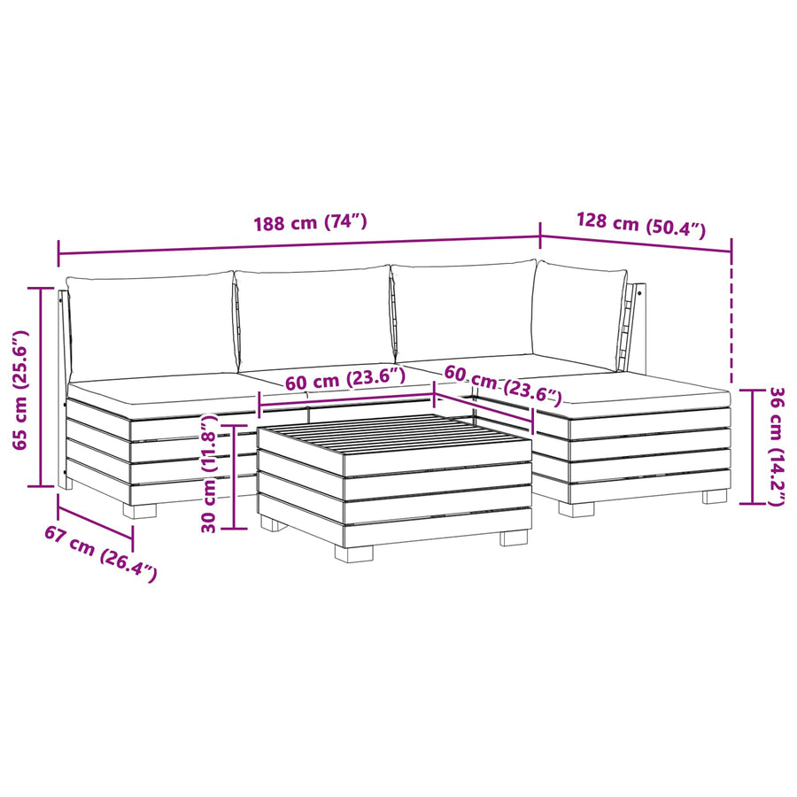 5 pcs Outdoor Sofa Set Solid Acacia Wood Brown
