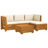 Outdoor Sofa Set with Cushion 5 Piece Brown Solid Acacia Wood - Front View