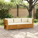 Outdoor Sofa Set with Cushion 3 Piece Brown Solid Acacia Wood