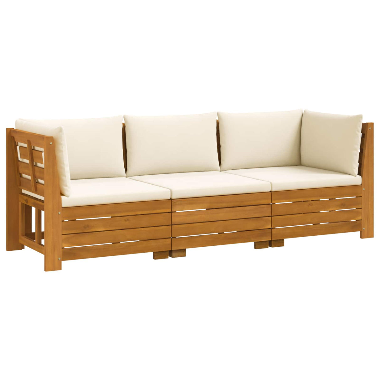Outdoor Sofa Set with Cushion 3 Piece Brown Solid Acacia Wood