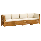 Outdoor Sofa Set with Cushion 4 Piece Brown Solid Acacia Wood - Front View