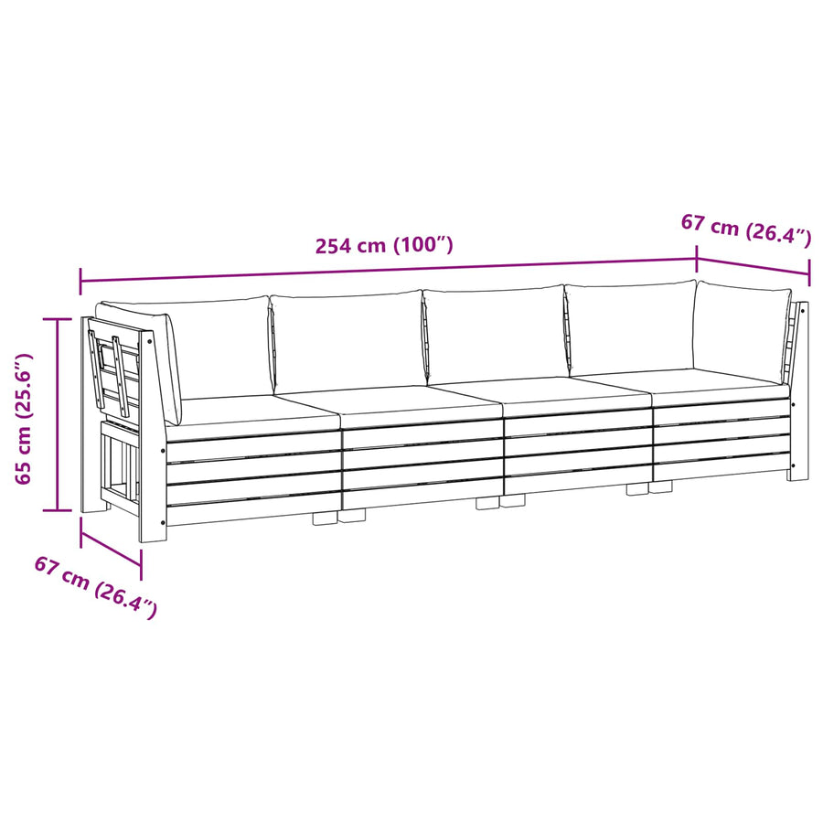 4 pcs Outdoor Sofa Set Solid Acacia Wood Brown