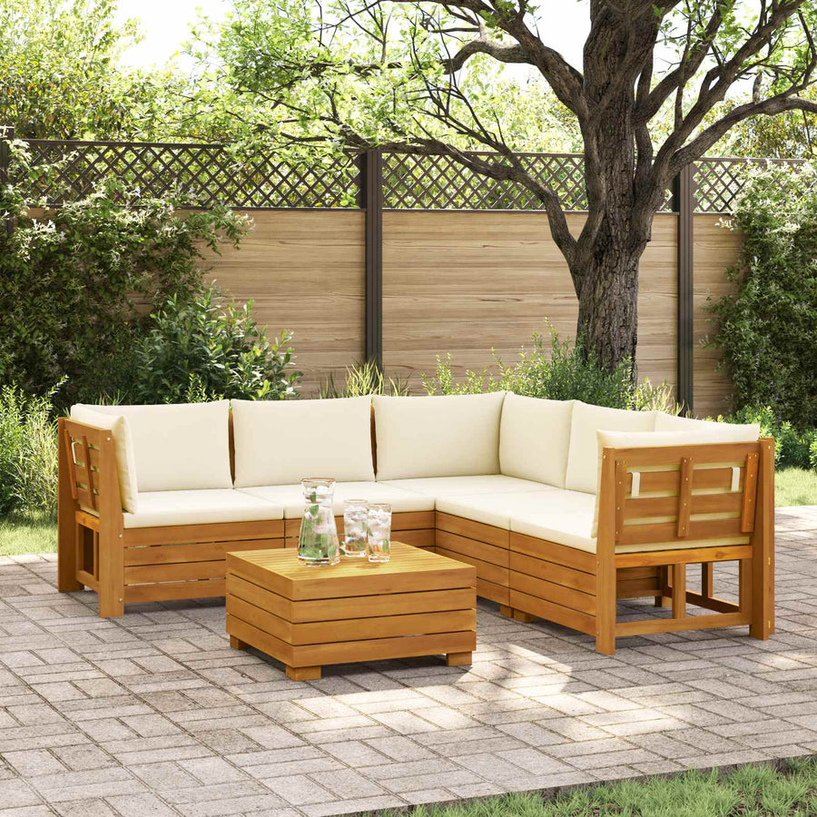 6 pcs Outdoor Sofa Set Solid Acacia Wood Brown
