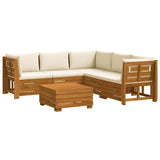Outdoor Sofa Set with Cushion 6 Piece Brown Solid Acacia Wood - Front View