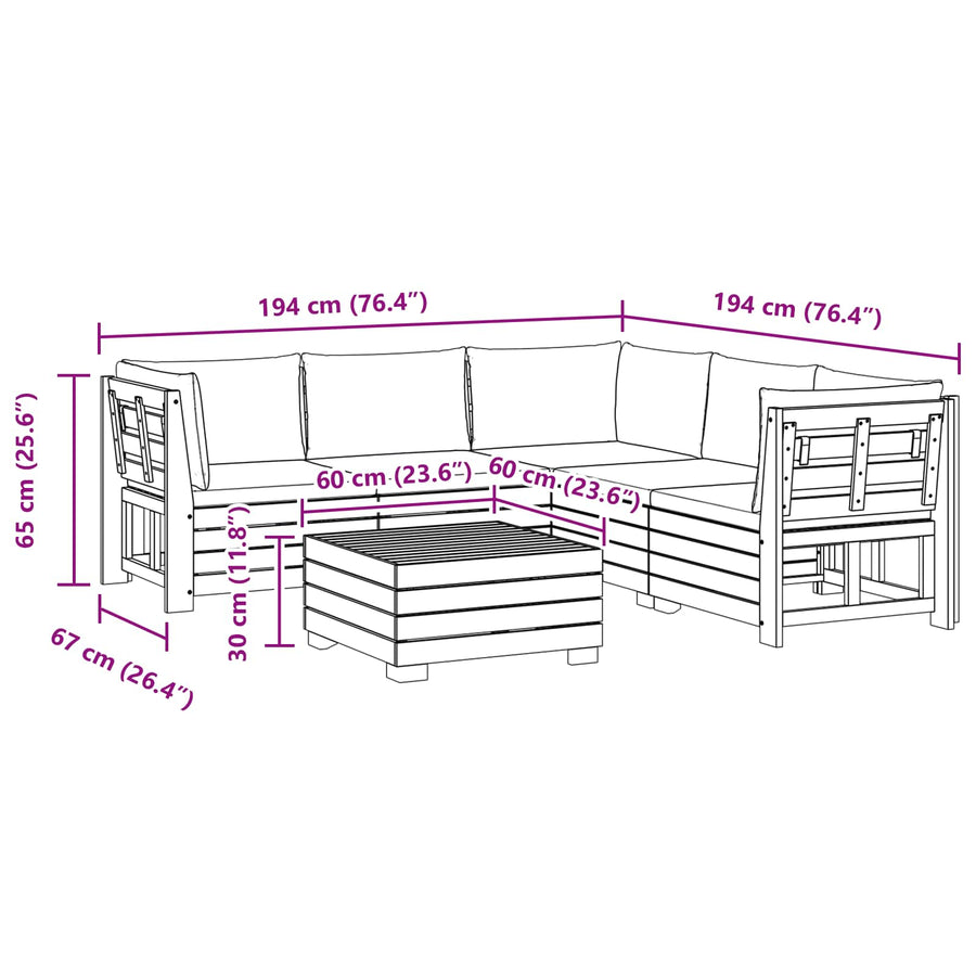 6 pcs Outdoor Sofa Set Solid Acacia Wood Brown