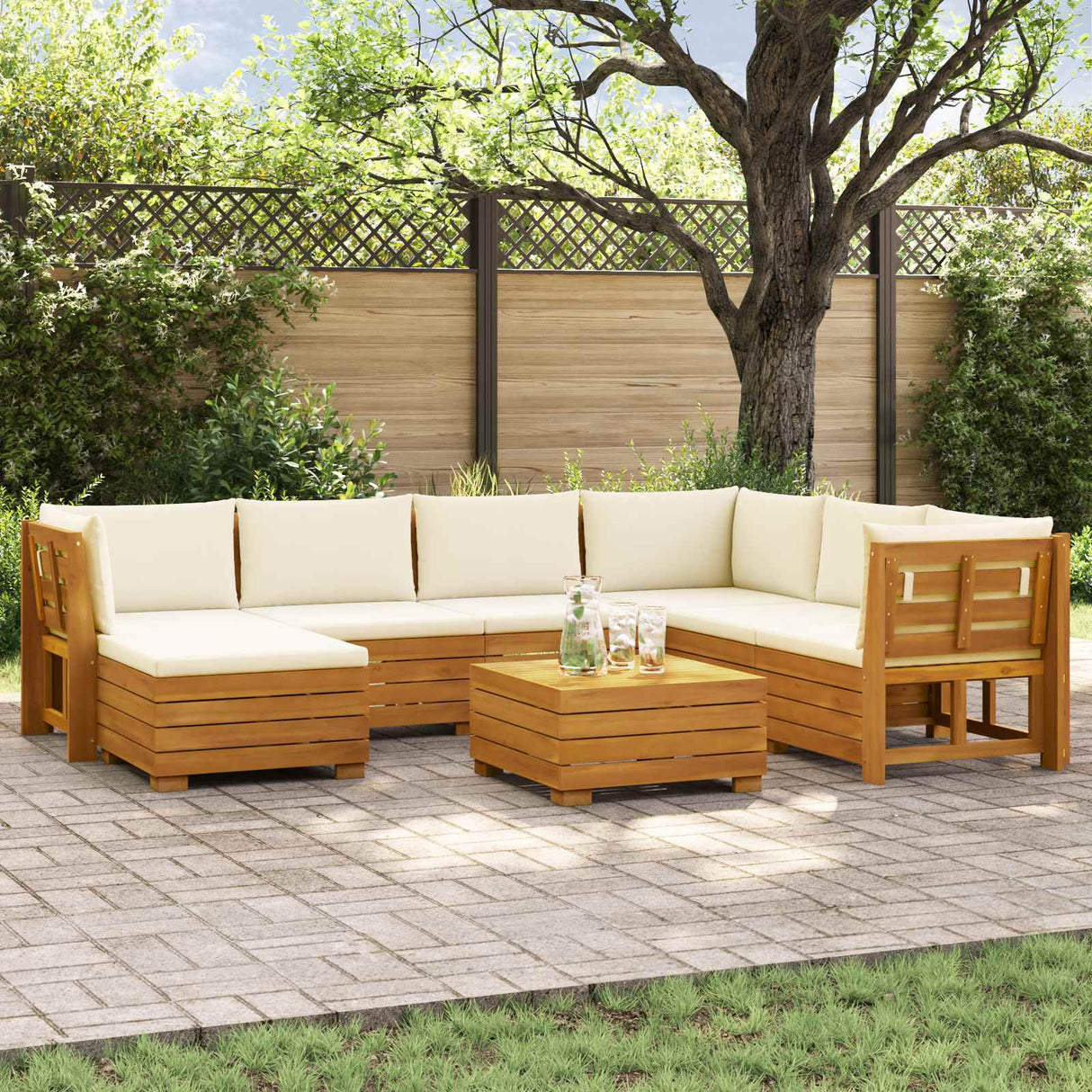 Outdoor Sofa Set with Cushion 8 Piece Brown Solid Acacia Wood
