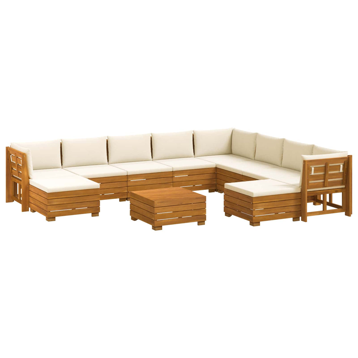 Outdoor Sofa Set with Cushion 11 Piece Brown Solid Acacia Wood