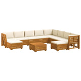 Outdoor Sofa Set with Cushion 11 Piece Brown Solid Acacia Wood - Front View
