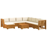 Outdoor Sofa Set with Cushion 9 Piece Brown Solid Acacia Wood - Front View
