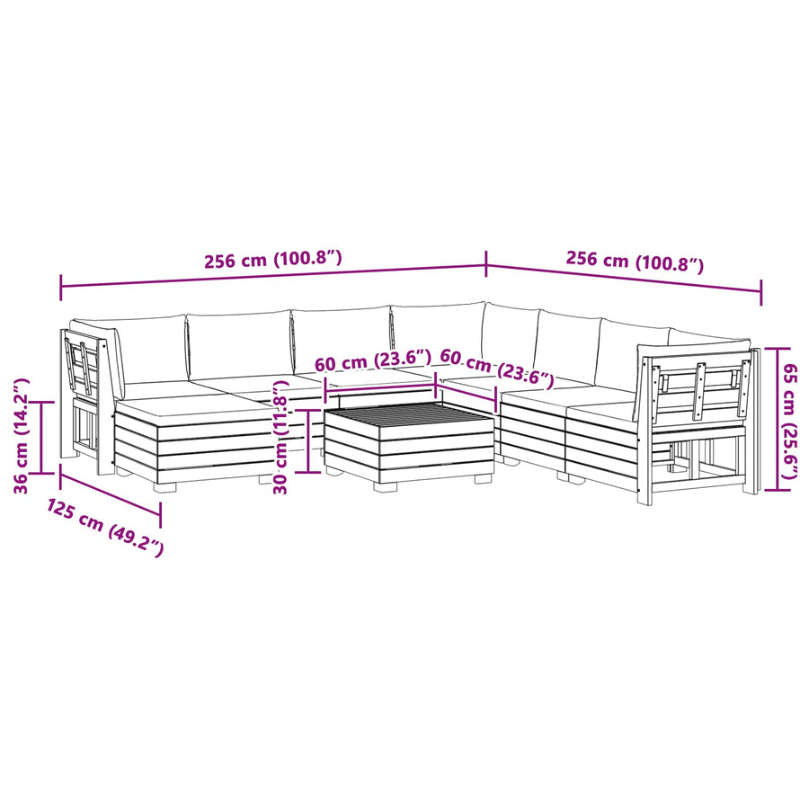 9 pcs Outdoor Sofa Set Solid Acacia Wood Brown