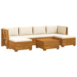 Outdoor Sofa Set with Cushion 7 Piece Brown Solid Acacia Wood - Front View