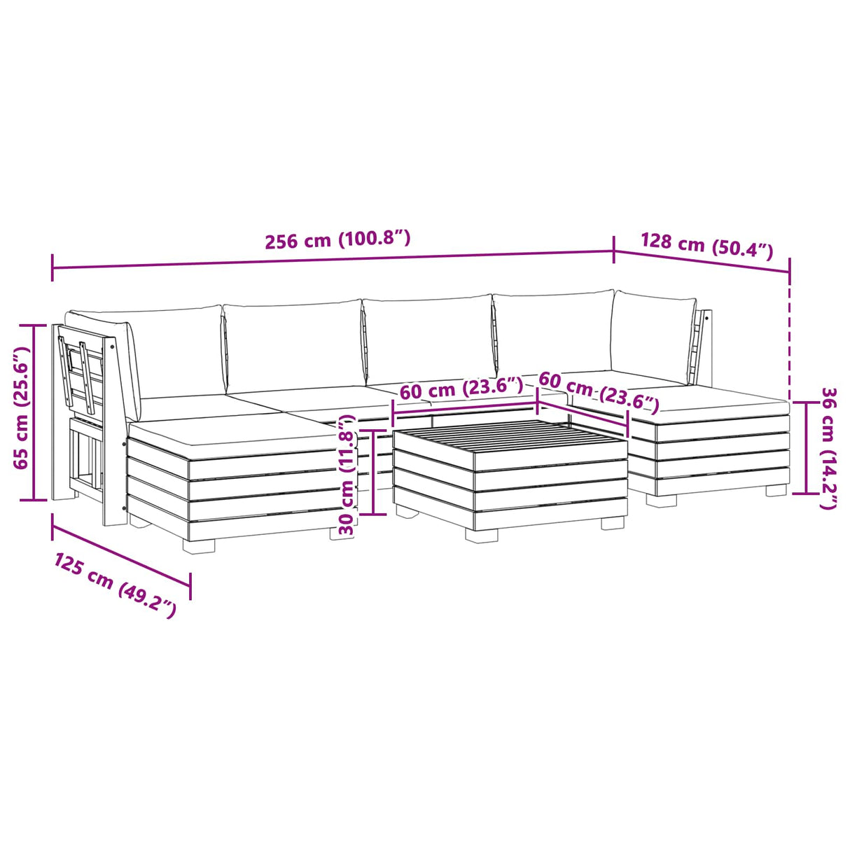 Outdoor Sofa Set with Cushion 7 Piece Brown Solid Acacia Wood
