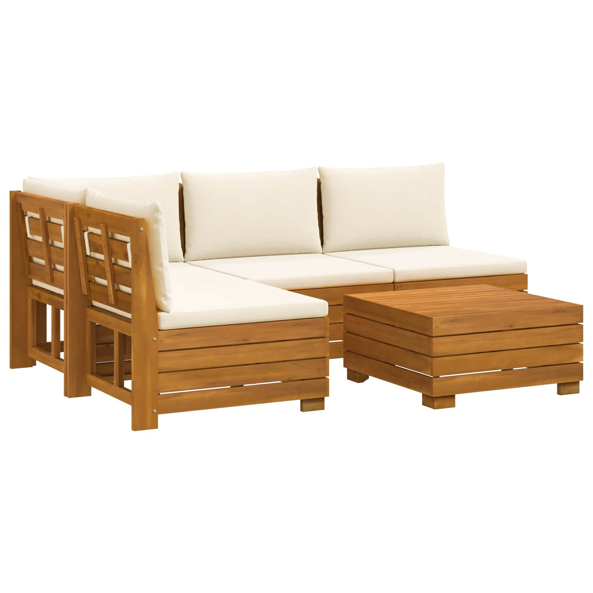 Outdoor Sofa Set with Cushion 5 Piece Brown Solid Acacia Wood