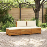 Outdoor Sofa Set with Cushion 3 Piece Brown Solid Acacia Wood