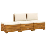 Outdoor Sofa Set with Cushion 3 Piece Brown Solid Acacia Wood - Front View