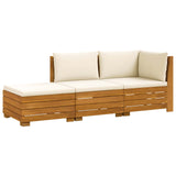 Outdoor Sofa Set with Cushion 3 Piece Brown Solid Acacia Wood - Front View