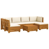 Outdoor Sofa Set with Cushion 7 Piece Brown Solid Acacia Wood - Front View